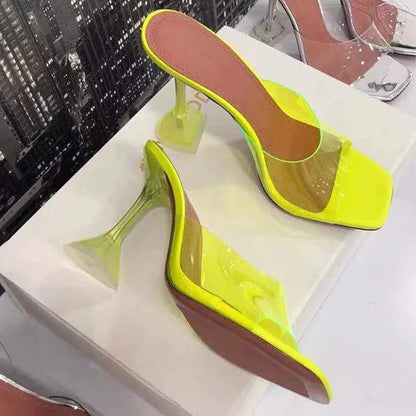 best 2023 Star style Transparent PVC Crystal Clear Heeled Women Slippers Fashion High heels Female Mules Slides Summer Sandals Shoes shop online at M2K Trends for