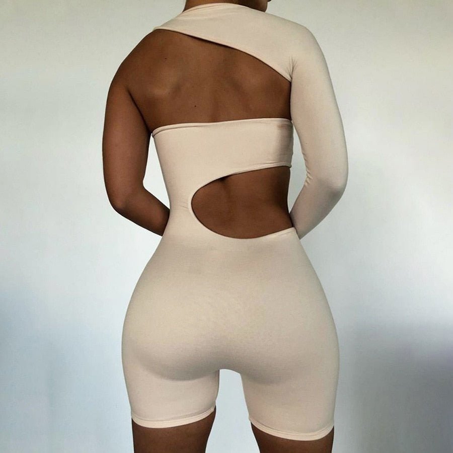 best 2023 Summer Autumn Women Sexy Fitness Jumpsuit One Shoulder Skinny Bodycon Solid Sport Romper Playsuit 0 shop online at M2K Trends for