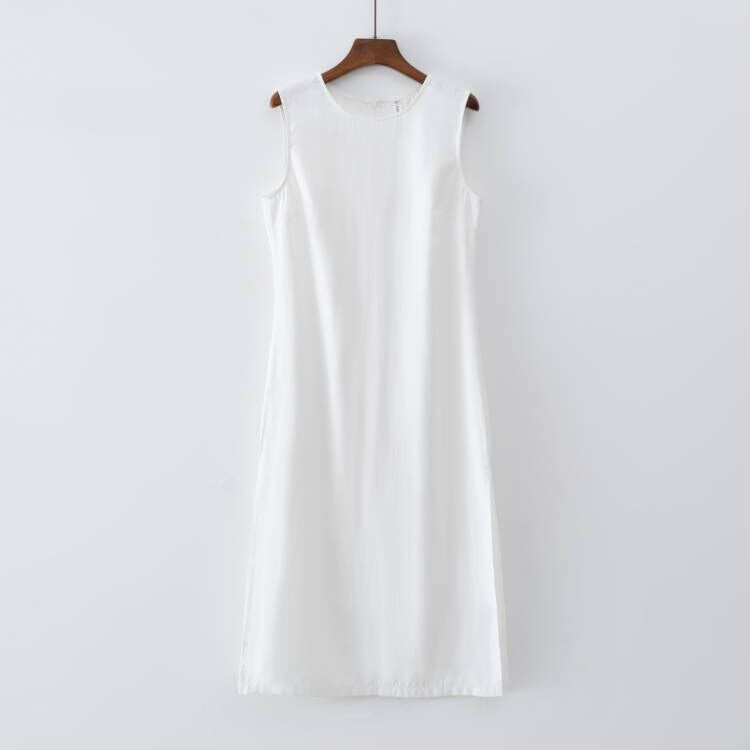 best 2023 Summer Women Solid White Sleeveless Fashion Dress Split Tank Dress beach 0 shop online at M2K Trends for