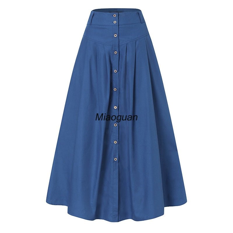 best 2023 Women Summer Sundress Casual High Waist Long Skirt Button Solid Color Pocket Vestidos Female Solid Robe Femme Spring Black skirt shop online at M2K Trends for