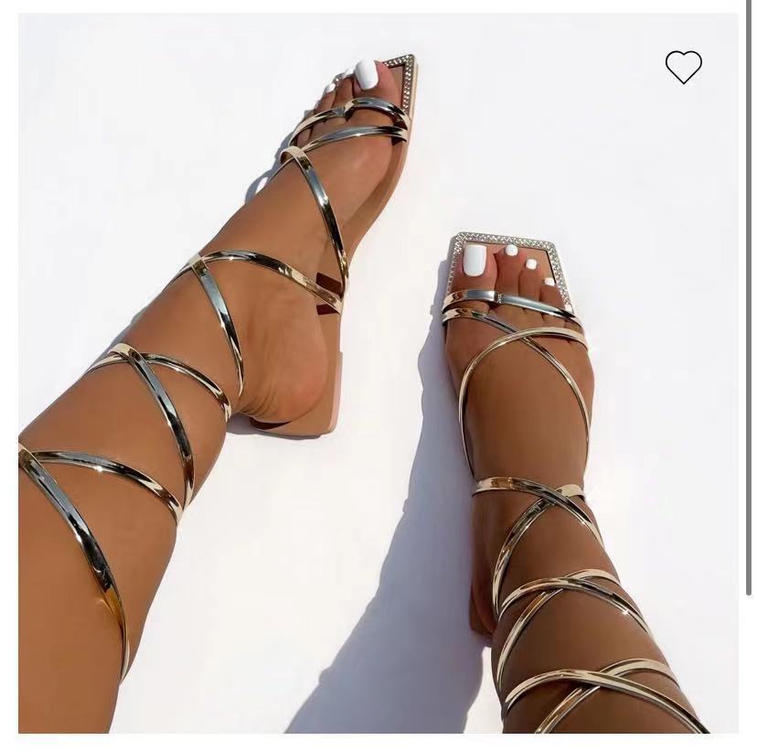 best 2023NEW Summer Women&#39;s Shoes Fashion Open Toe Flat Sandals Sexy Solid Color Lace Up Women&#39;s Shoes Plus Size 42 0 shop online at M2K Trends for