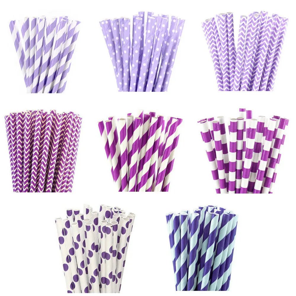 best 25pcs Purple And Light Purple Stripe Dot Paper Straws For Birthday Wedding Decorative Party Event Drinking Straws Supplies shop online at M2K Trends for