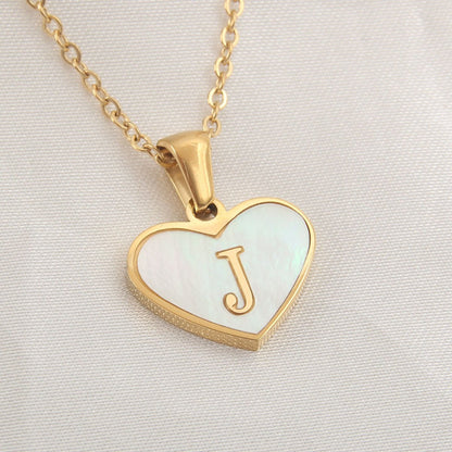 best 26 Letter Heart-shaped Necklace White Shell Love Clavicle Chain Fashion Personalized Necklace For Women Jewelry Valentine's Day neckless shop online at M2K Trends for neckless