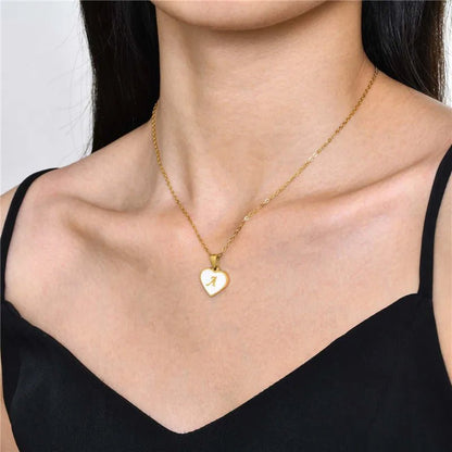 best 26 Letter Heart-shaped Necklace White Shell Love Clavicle Chain Fashion Personalized Necklace For Women Jewelry Valentine's Day neckless shop online at M2K Trends for neckless