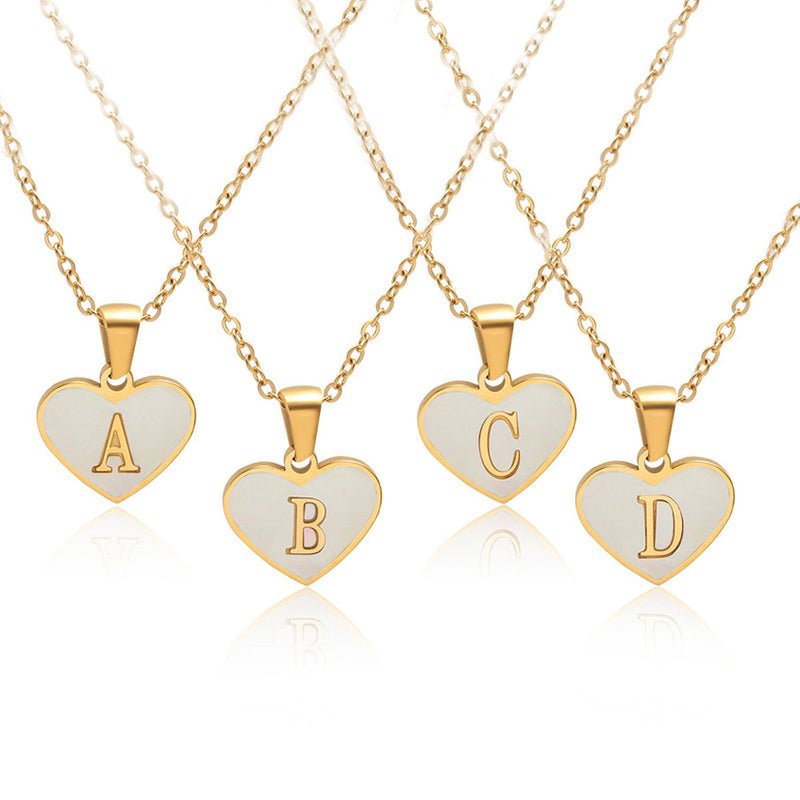 best 26 Letter Heart-shaped Necklace White Shell Love Clavicle Chain Fashion Personalized Necklace For Women Jewelry Valentine's Day neckless shop online at M2K Trends for neckless