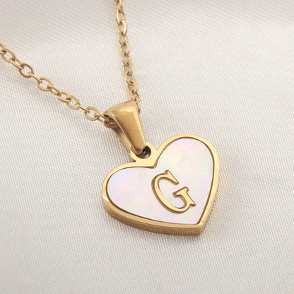 best 26 Letter Heart-shaped Necklace White Shell Love Clavicle Chain Fashion Personalized Necklace For Women Jewelry Valentine's Day neckless shop online at M2K Trends for neckless