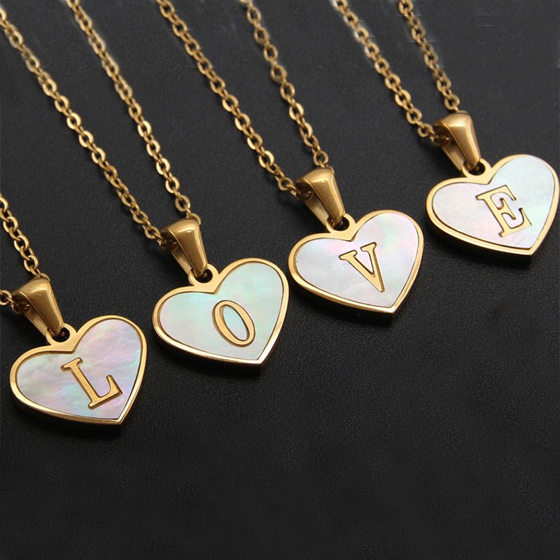 best 26 Letter Heart-shaped Necklace White Shell Love Clavicle Chain Fashion Personalized Necklace For Women Jewelry Valentine's Day neckless shop online at M2K Trends for neckless