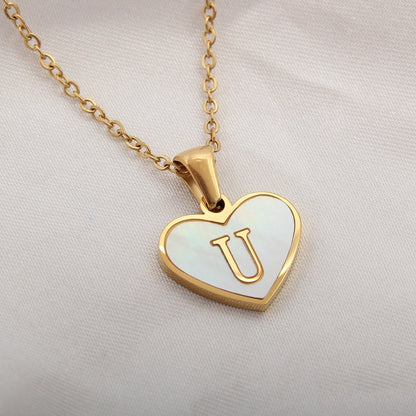 best 26 Letter Heart-shaped Necklace White Shell Love Clavicle Chain Fashion Personalized Necklace For Women Jewelry Valentine's Day neckless shop online at M2K Trends for neckless