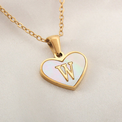 best 26 Letter Heart-shaped Necklace White Shell Love Clavicle Chain Fashion Personalized Necklace For Women Jewelry Valentine's Day neckless shop online at M2K Trends for neckless