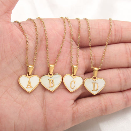 best 26 Letter Heart-shaped Necklace White Shell Love Clavicle Chain Fashion Personalized Necklace For Women Jewelry Valentine's Day neckless shop online at M2K Trends for neckless