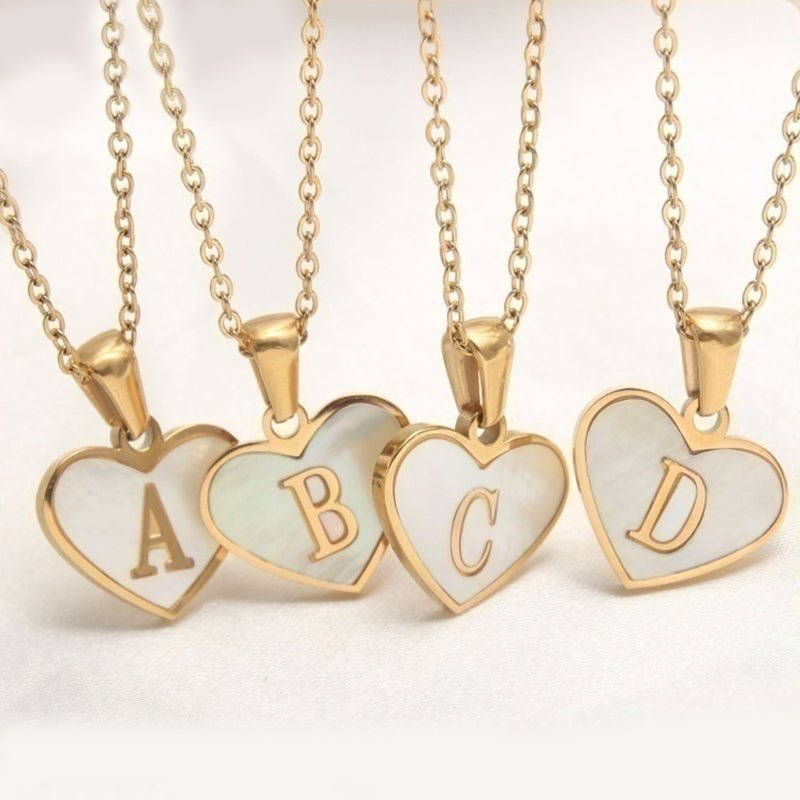 best 26 Letter Heart-shaped Necklace White Shell Love Clavicle Chain Fashion Personalized Necklace For Women Jewelry Valentine's Day neckless shop online at M2K Trends for neckless