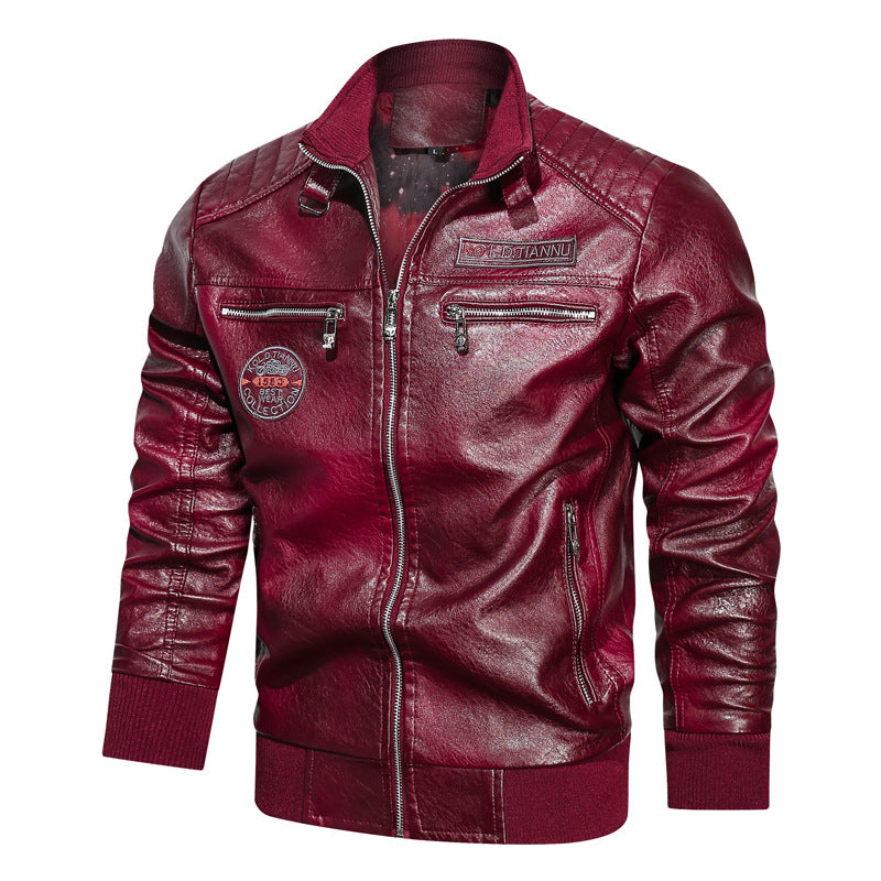 Stand-up Collar Leather Jacket With Pockets