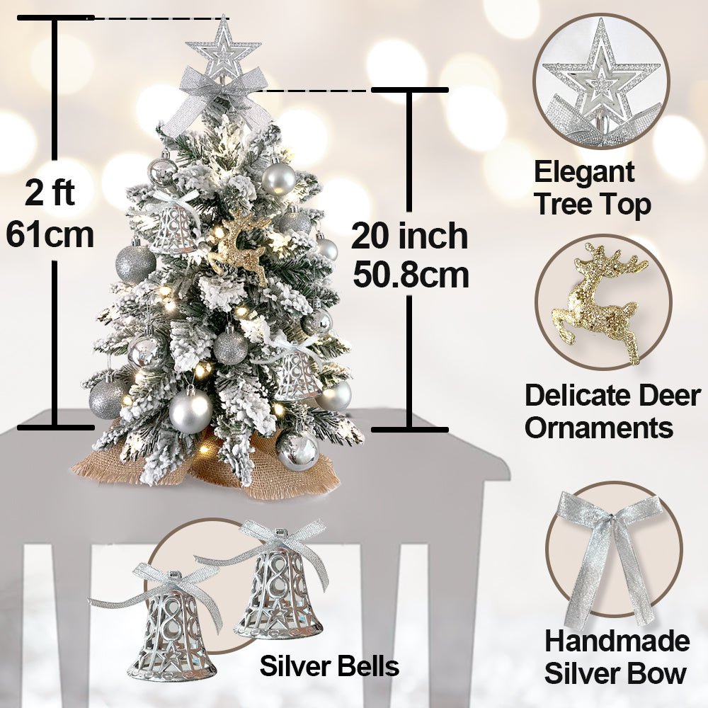 best 2ft Mini Christmas Tree With Light Artificial Small Tabletop Christmas Decoration With Flocked Snow, Exquisite Decor & Xmas Ornaments For Table Top For Home & Office 5 shop online at M2K Trends for