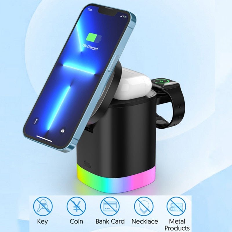 best 3 In 1 Magnetic Wireless Fast Charger For Smart Phone RGB Ambient Light Charging Station For Airpods IWatch Electronics shop online at M2K Trends for Wireless