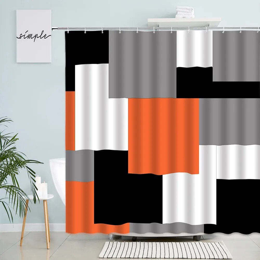 best 3D Black Red Grey White Splicing Geometric Shower Curtain Plaid Creative Design Modern Home Bathroom Decor Curtains Fabric Hooks shop online at M2K Trends for