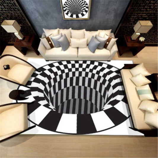 best 3D Vortex Carpet Black White Grid Bottomless Hole Illusion Rug Living Room Bedroom Anti-Slip Floor Mats Home Fashion Carpet Rugs Sets shop online at M2K Trends for