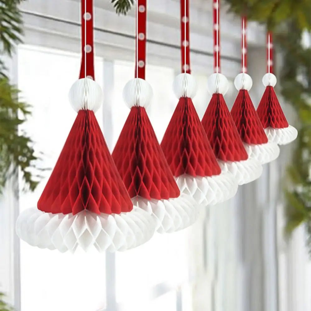 best 8inch/12inch Honeycomb Ball Christmas Hat Christmas Tree Decoration Lantern Paper Flower Pendant Scene Layout Xmas Ornaments shop online at M2K Trends for