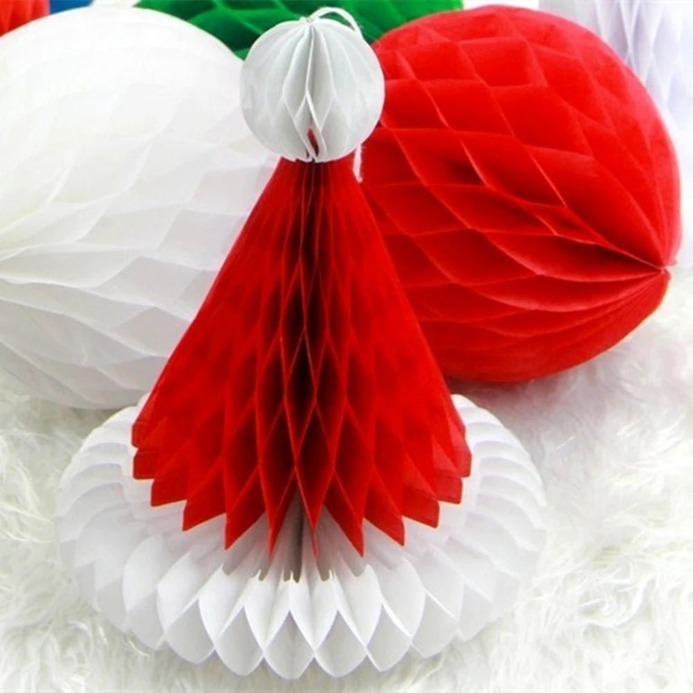 best 8inch/12inch Honeycomb Ball Christmas Hat Christmas Tree Decoration Lantern Paper Flower Pendant Scene Layout Xmas Ornaments shop online at M2K Trends for