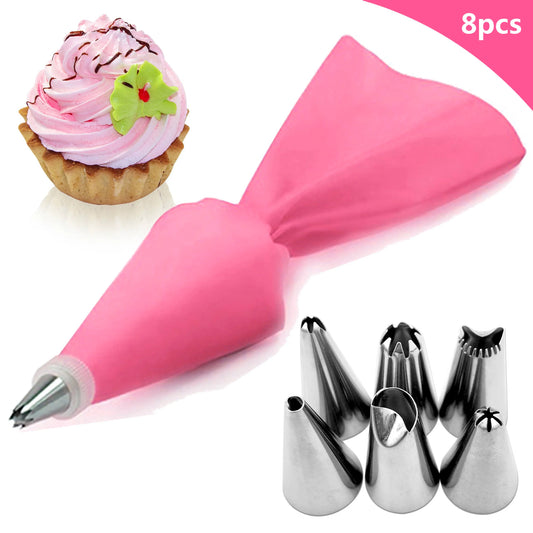 best 8PCS/bag Silicone Icing Piping Cream Pastry Bag + 6 Stainless Steel Cake Nozzle DIY Cake Decorating Tips Fondant Pastry Tools Silicone Icing Piping Cream Pastry Bag shop online at M2K Trends for 6 Stainless Steel Cake Nozzle DIY Cake Decorating Tips