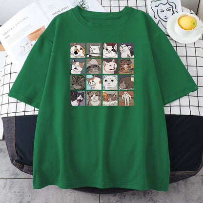 Animal Dog Cat Print T Shirts Women Summer Short Sleeve Loose O Neck Hip Hop Streetwear Tee Shirts Female Harajuku Oversized Top