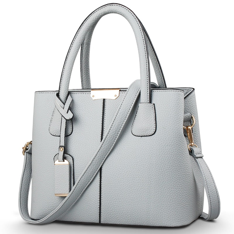 Women's White Leather Handbag with Crossbody Shoulder Strap