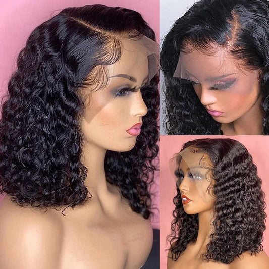 Deep Curly Bob Lace Front Wig Brazilian Human Hair With Baby Hair Short Bob Wig 4x4 Lace Closure Wigs For Women Deep Wave Wig