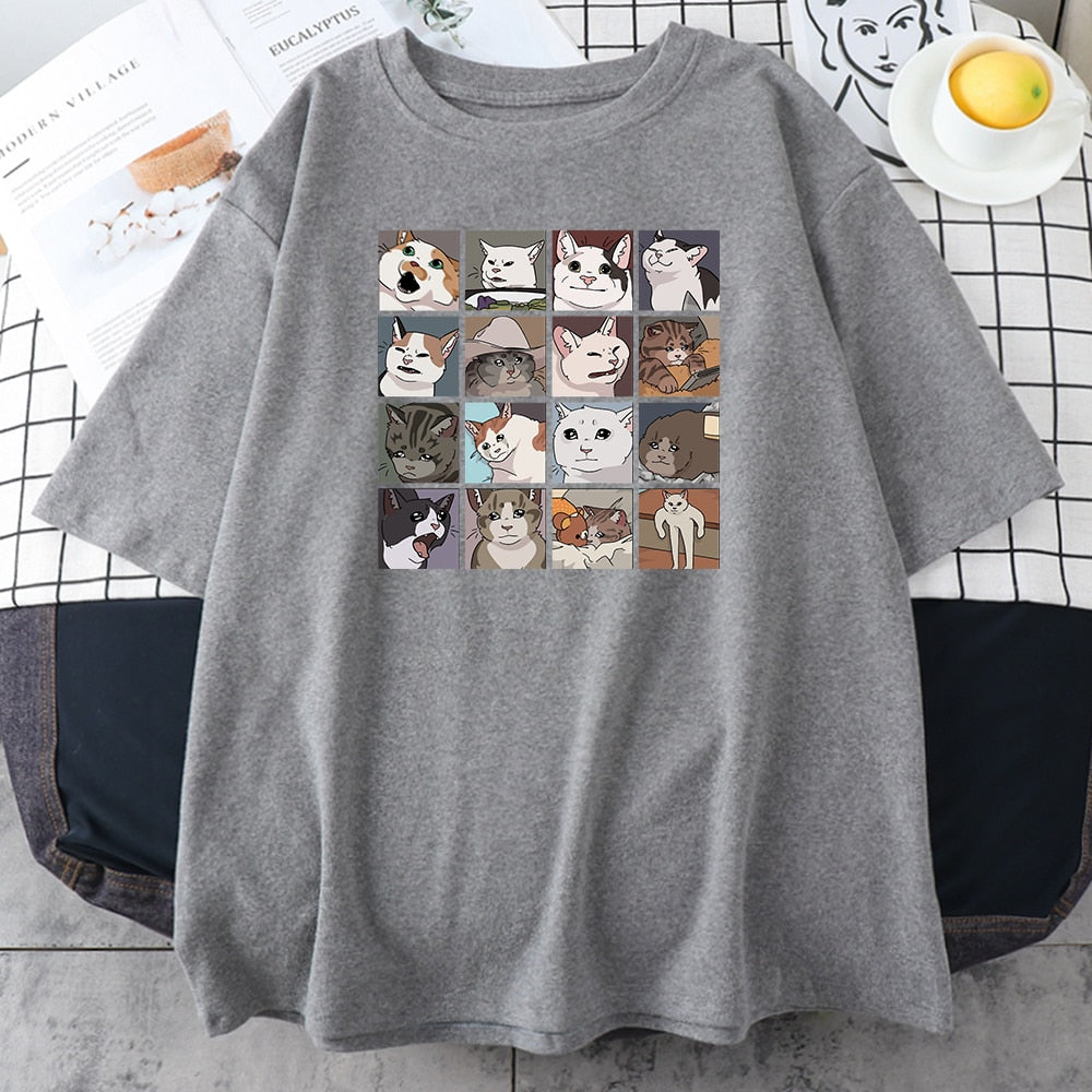 Camisetas con estampado de gato y perro Animal para mujer, camisetas holgadas de manga corta con cuello redondo, ropa informal estilo Hip Hop, camisetas femeninas Harajuku, Top de gran tamaño