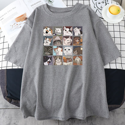 Animal Dog Cat Print T Shirts Women Summer Short Sleeve Loose O Neck Hip Hop Streetwear Tee Shirts Female Harajuku Oversized Top