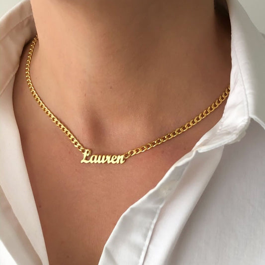 Collares de nombre personalizados para mujeres y hombres, joyería Punk con placa de identificación, cadena curva de acero inoxidable, collar con letras personalizadas