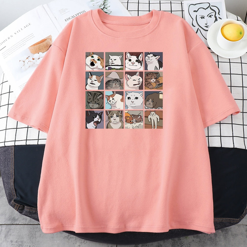 Camisetas con estampado de gato y perro Animal para mujer, camisetas holgadas de manga corta con cuello redondo, ropa informal estilo Hip Hop, camisetas femeninas Harajuku, Top de gran tamaño