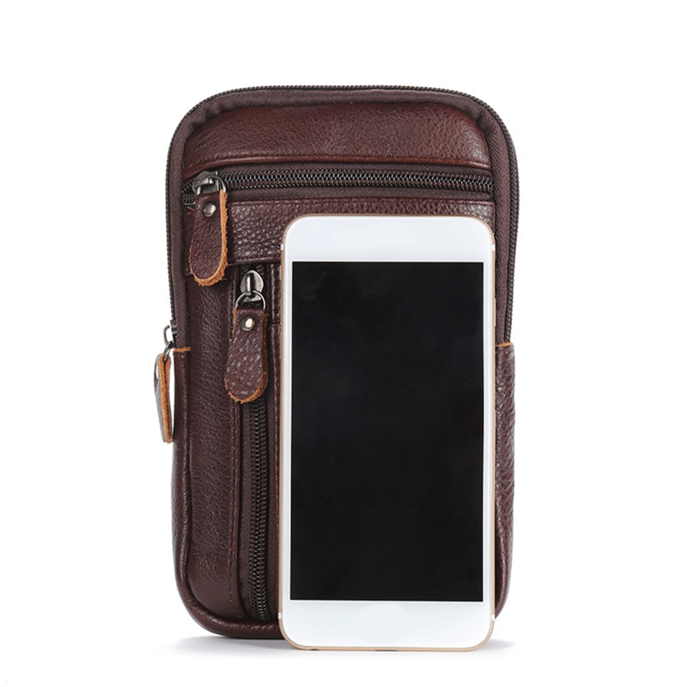 Men&#39;s Genuine Leather Waist Packs Phone Pouch Bags Waist Bag Male Small Chest Shoulder Belt Bag 2021 Designer Crossbody Bags