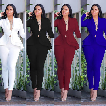 New Women Winter Women&#39;s Set Tracksuit Full Sleeve Ruffles Blazers Pencil Pants Suit Two Piece Set Office Lady Outfits Uniform