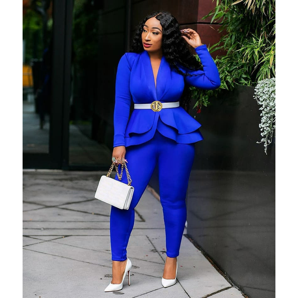 New Women Winter Women&#39;s Set Tracksuit Full Sleeve Ruffles Blazers Pencil Pants Suit Two Piece Set Office Lady Outfits Uniform