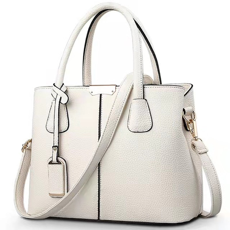 Women's White Leather Handbag with Crossbody Shoulder Strap