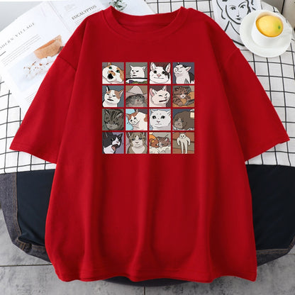 Camisetas con estampado de gato y perro Animal para mujer, camisetas holgadas de manga corta con cuello redondo, ropa informal estilo Hip Hop, camisetas femeninas Harajuku, Top de gran tamaño