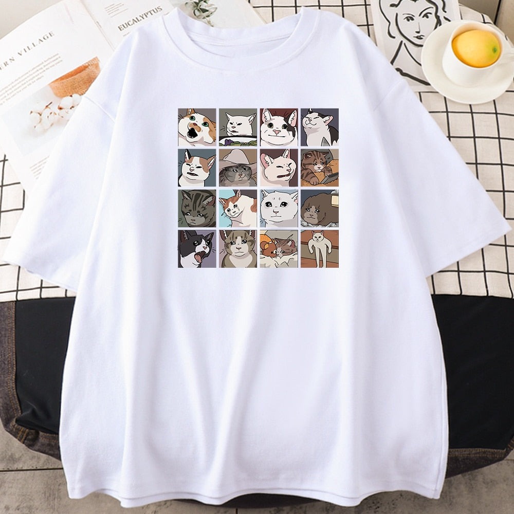 Animal Dog Cat Print T Shirts Women Summer Short Sleeve Loose O Neck Hip Hop Streetwear Tee Shirts Female Harajuku Oversized Top