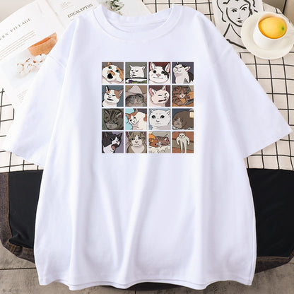 Camisetas con estampado de gato y perro Animal para mujer, camisetas holgadas de manga corta con cuello redondo, ropa informal estilo Hip Hop, camisetas femeninas Harajuku, Top de gran tamaño