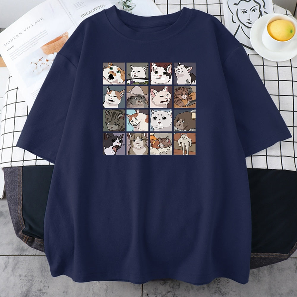 Camisetas con estampado de gato y perro Animal para mujer, camisetas holgadas de manga corta con cuello redondo, ropa informal estilo Hip Hop, camisetas femeninas Harajuku, Top de gran tamaño