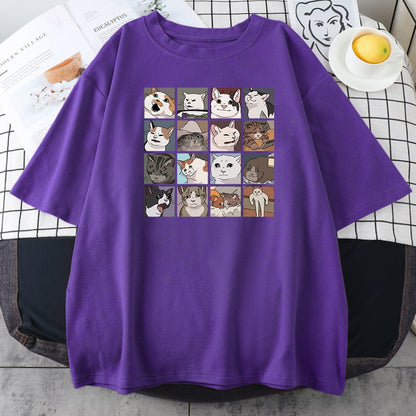 Camisetas con estampado de gato y perro Animal para mujer, camisetas holgadas de manga corta con cuello redondo, ropa informal estilo Hip Hop, camisetas femeninas Harajuku, Top de gran tamaño