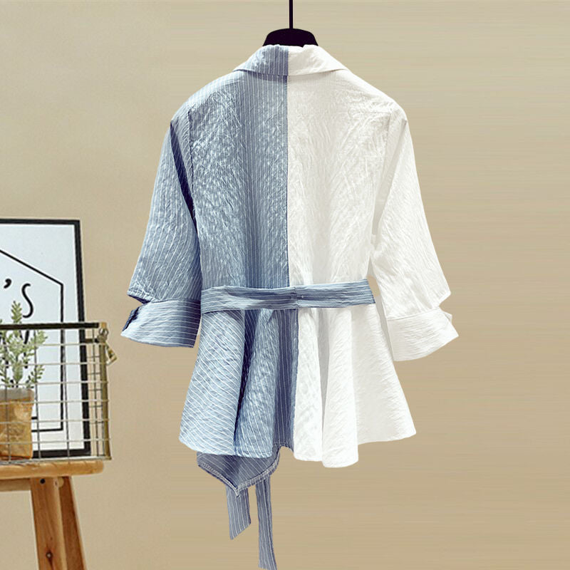 Women pants summer solid color 3XL size Korean color block shirt jeans fashion high waist loose casual Women jeans