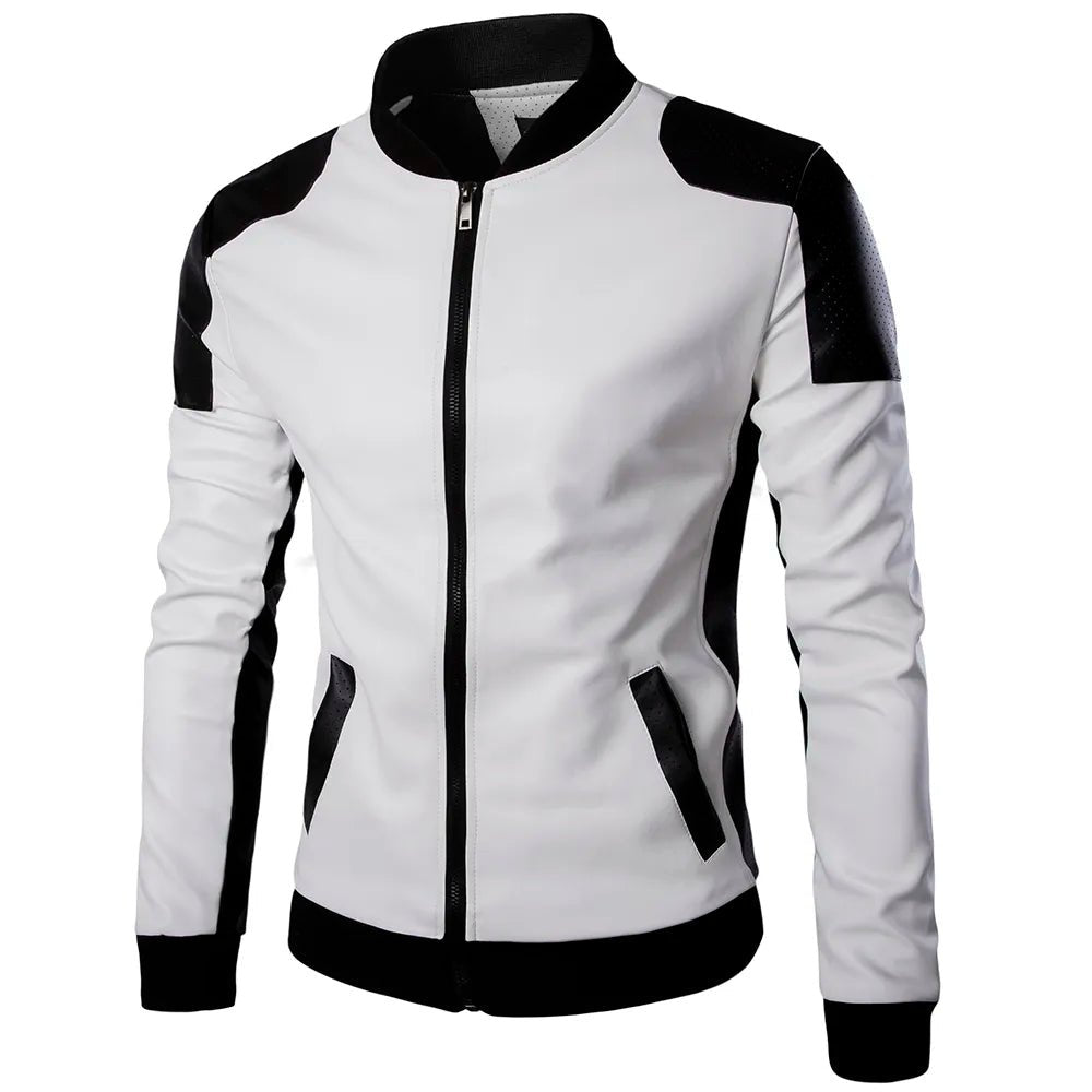 Men's White Leather Jacket | PU Overcoat | M2K Trends