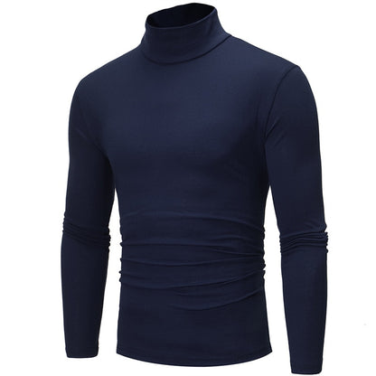 Moda hombre Casual Slim Fit básico cuello alto jersey de cuello alto masculino otoño primavera fina Tops básico básico camiseta lisa