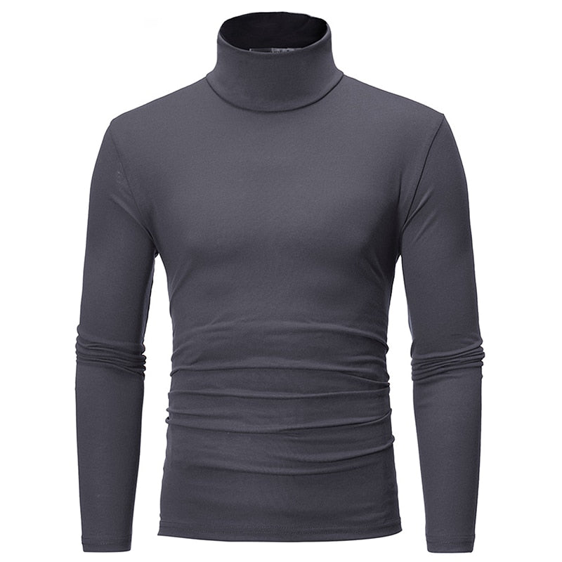 Moda hombre Casual Slim Fit básico cuello alto jersey de cuello alto masculino otoño primavera fina Tops básico básico camiseta lisa