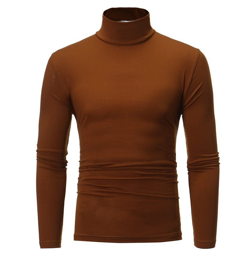 Moda hombre Casual Slim Fit básico cuello alto jersey de cuello alto masculino otoño primavera fina Tops básico básico camiseta lisa