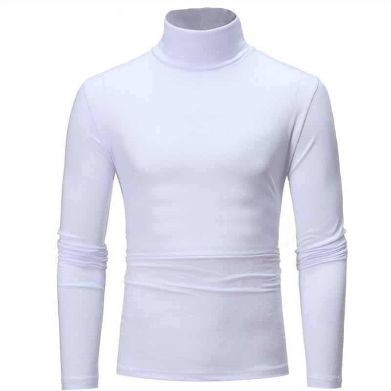 Fashion Men's Casual Slim Fit Basic Turtleneck High Collar Pullover Male Autumn Spring Thin Tops Basic Bottoming Plain T-shirt