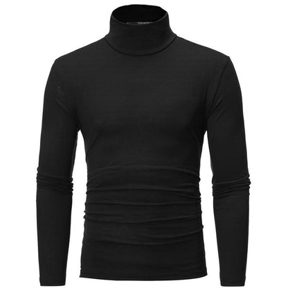 Moda hombre Casual Slim Fit básico cuello alto jersey de cuello alto masculino otoño primavera fina Tops básico básico camiseta lisa