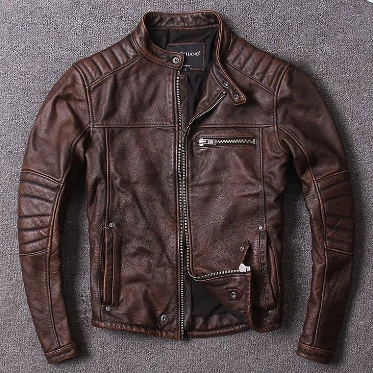 best Free shipping.Vintage style mens cowhide clothes,quality biker leather Jacket,fashion black genuine Leather coat.homme slim, shop online at M2K Trends for