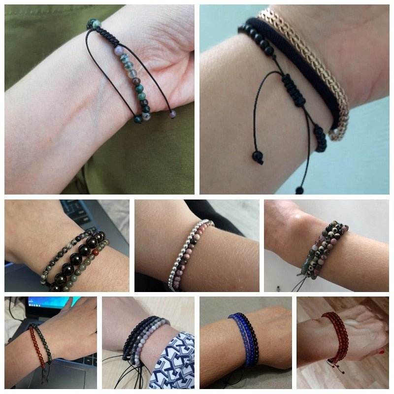 best Adjustable 4MM Stone Beads Bracelet For Women Natural Agates Bangles Onyx Lapis Lazuli Woven Bracelet For New Year Gift Jewelry 0 shop online at M2K Trends for