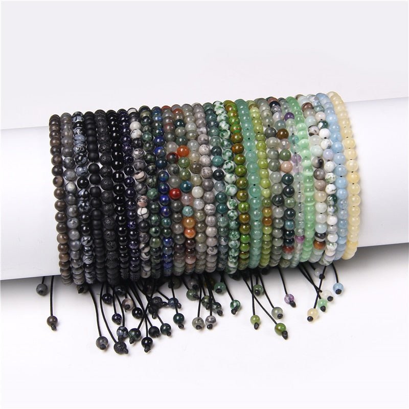 best Adjustable 4MM Stone Beads Bracelet For Women Natural Agates Bangles Onyx Lapis Lazuli Woven Bracelet For New Year Gift Jewelry 0 shop online at M2K Trends for