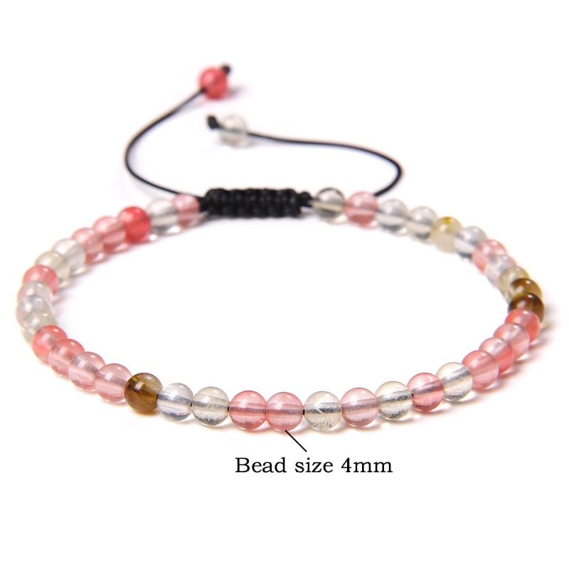 best Adjustable 4MM Stone Beads Bracelet For Women Natural Agates Bangles Onyx Lapis Lazuli Woven Bracelet For New Year Gift Jewelry 0 shop online at M2K Trends for
